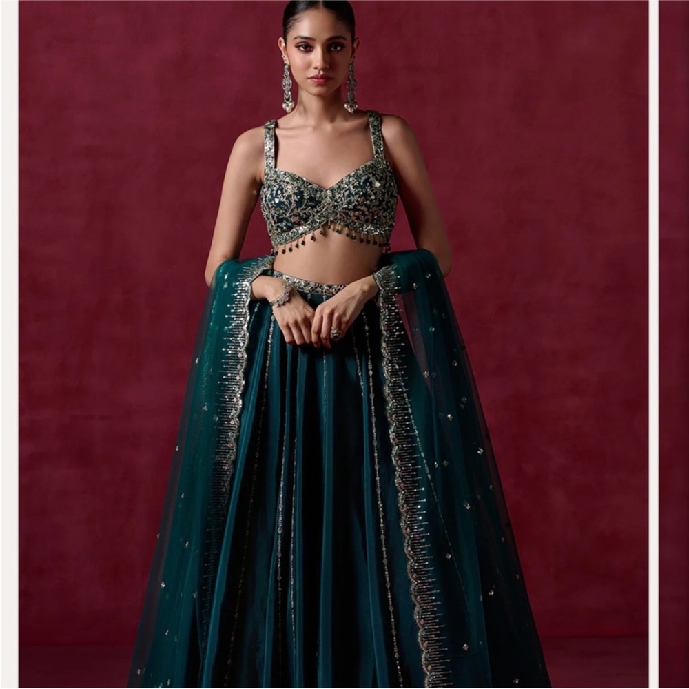 Dark Teal Lehenga top and scarf